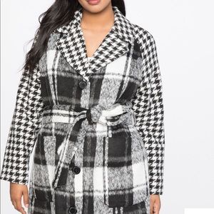 Eloquii Black/White Windowpane Coat